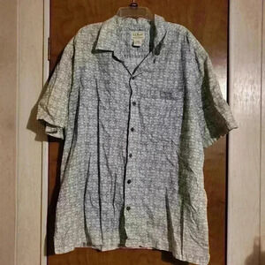 LL Bean Button Up Shirt Mens Large Blue Ombre Fish Short Sleeve Camp Hawaiian